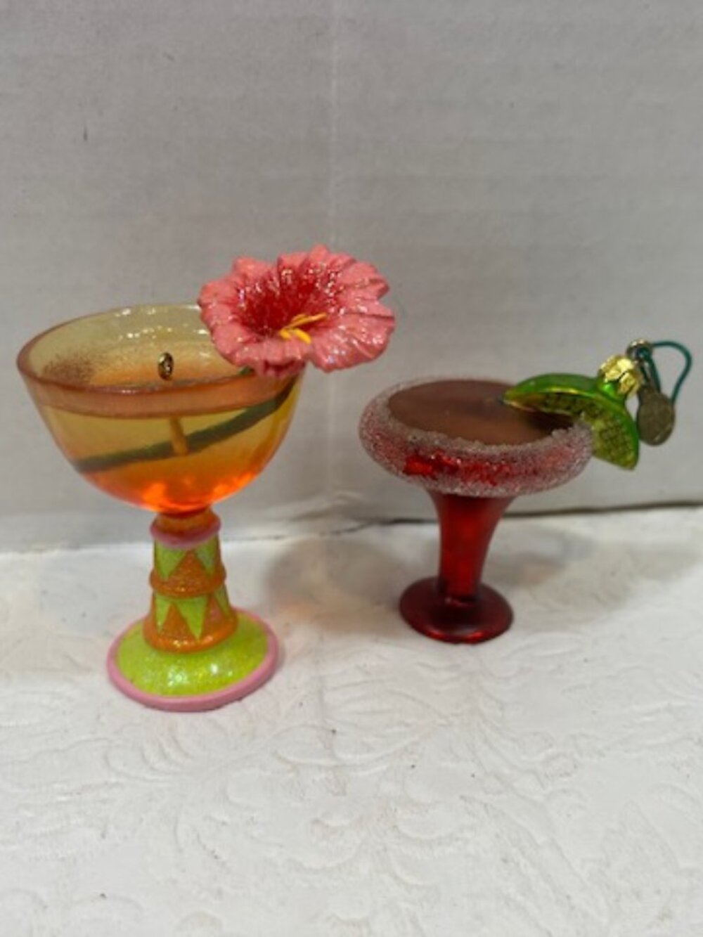 Set of 2 Mini Cocktail Margarita Bar Themed Christmas Holiday Ornaments 2"-2.5"H